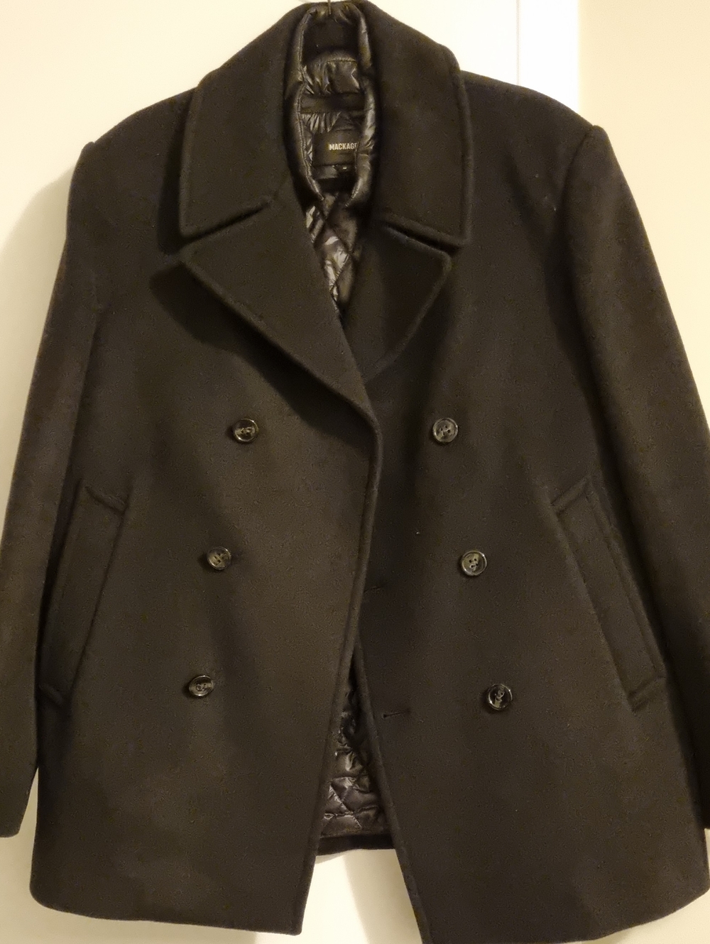 Mackage Black Double-Breasted Wool Pea Coat